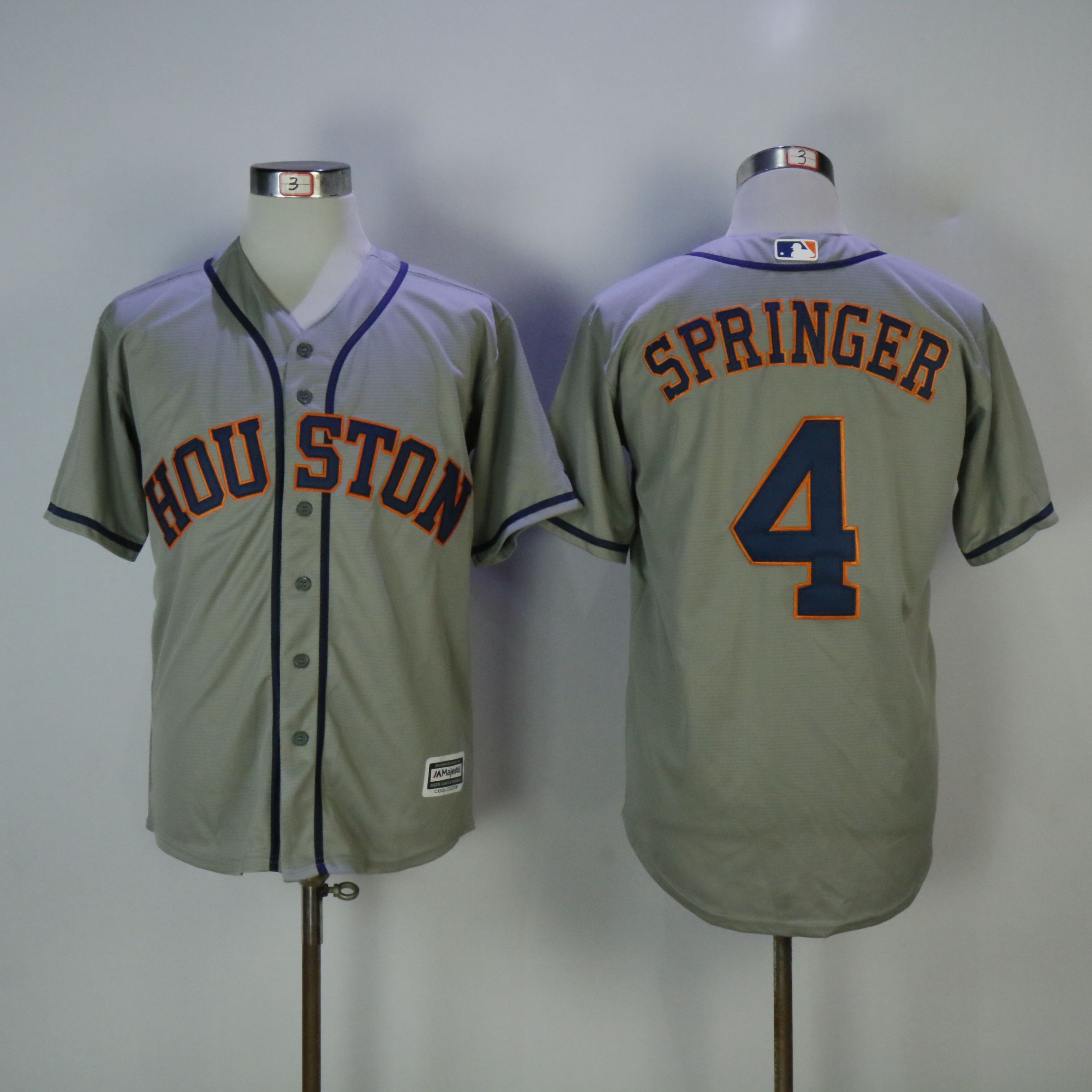 Men Houston Astros 4 Springer Grey Game MLB Jerseys